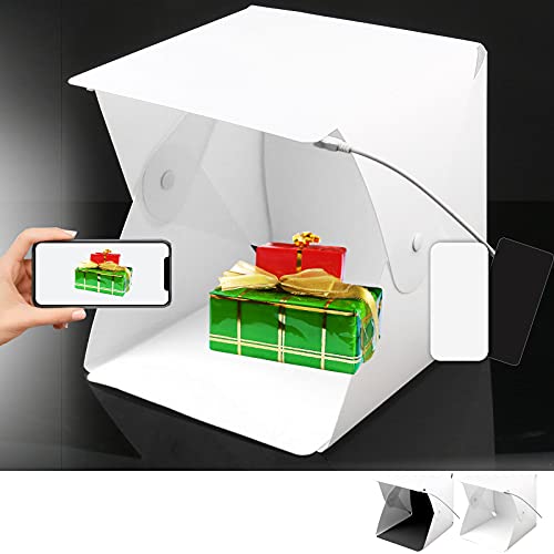Tragbare Fotostudio Mini Light Box Fotografie 23x23cm Leuchtkästen, LED Studio Beleuchtung Box Schießen Zelt faltbar mit weißem Hintergrund, schwarzer Bildschirm