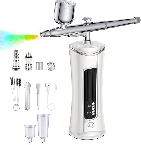 longziming Airbrush Set, Tragbare USB-aufladbare Druckluft Sprühpistole und Sprühgerät mit automatischer Abschaltung und Reinigungsset, für torten, Tattoos, Make-up, Schuhen, Nägeln, Malerei, Backen