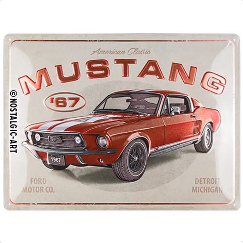 Nostalgic-Art Retro Blechschild, 30 x 40 cm, Ford Mustang – GT 1967 Red – Geschenk-Idee für Ford-Zubehör Fans, aus Metall, Metallic Vintage Design