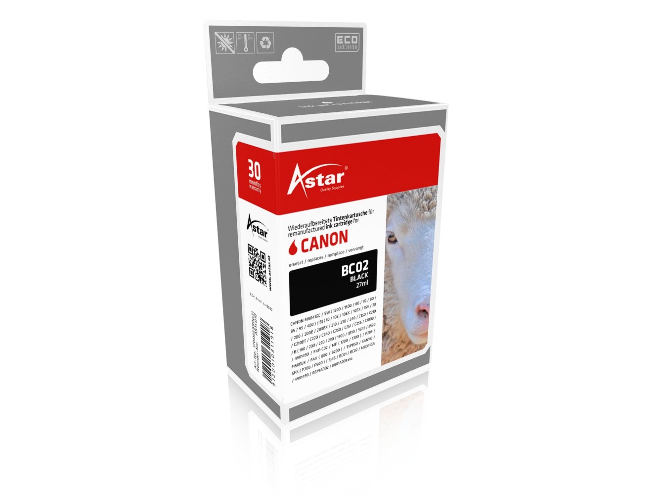 Astar AS15010 Tintenpatrone kompatibel zu CANON BC02, 27 ml, schwarz