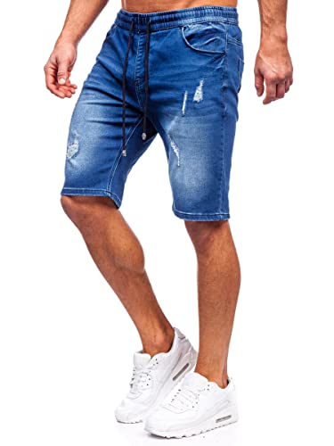 BOLF Herren Kurze Jeanshose Shorts Bermudas Jeans Short Kurze Hose Cargo Cargoshorts Destroyed Used Look Denim Stretch Freizeithose MP00601BS Dunkelblau S [7G7]