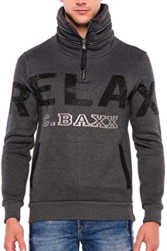 Cipo & Baxx Herren Sweatshirt Langarmpullover Sweater Kapuzen Pullover Longsleeve Hoodie Anthracite XL