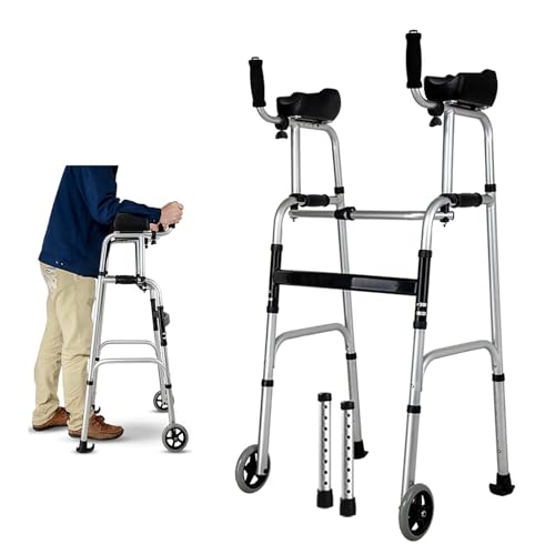 Klappbarer Gehhilfe für Senioren, Aluminium-Unterarm-Rollator, Tragbare Gehhilfe für Erwachsene, Faltbare Gehhilfe, leichtes Rollen mit Armlehne und Rädern, 2 in 1