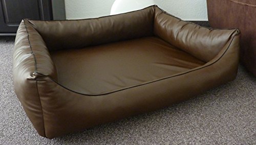 Hundebettenmanufaktur Orthopaedisches Hundesofa Hundebett Kunstleder Ortopedico 115 cm X 95 cm mit Viscoschaum Matratze (braun)