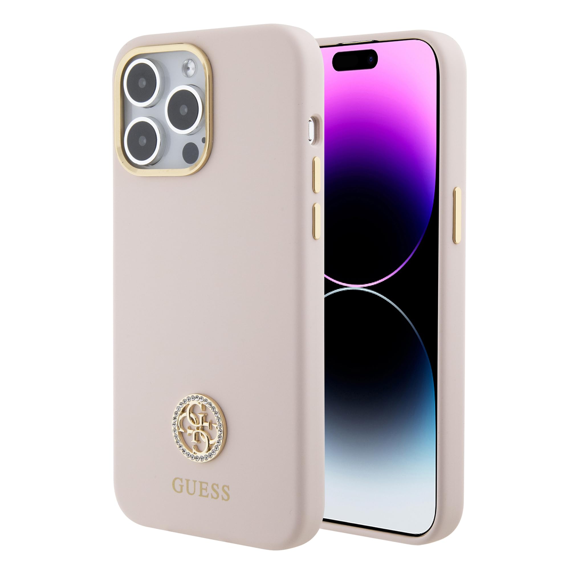 GUESS GUHCP15XM4DGPP Hülle für iPhone 15 Pro Max 6.7" Rosa hardcase Silicone Logo Strass 4G