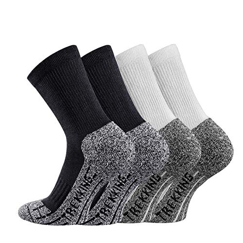 TippTexx24 Trekkingsocken, 4 Paar Trekking Socken Coolmaxsocken, 2X Black 2X White, 39/42