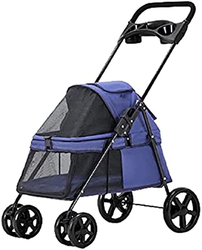 Haustier-Vierrad-Kinderwagen, Hundewagen, Katzenwagen, faltbar, für mittelgroße und kleine ausgehende Hunde, Belastung bis zu 15 kg, Blau