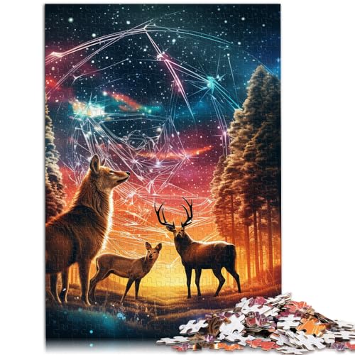 Puzzles Geschenke Spielzeug Sternennacht Hirsch Puzzles 1000 Teile Holzpuzzle Lernpuzzle Familienspiel Stressabbau Schwieriges Herausforderungspuzzle （50x75cm）