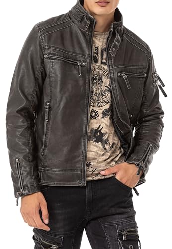 Cipo & Baxx Herren Kunstlederjacke Bikerjacke Übergangsjacke Jacke CM223 Grau XXL