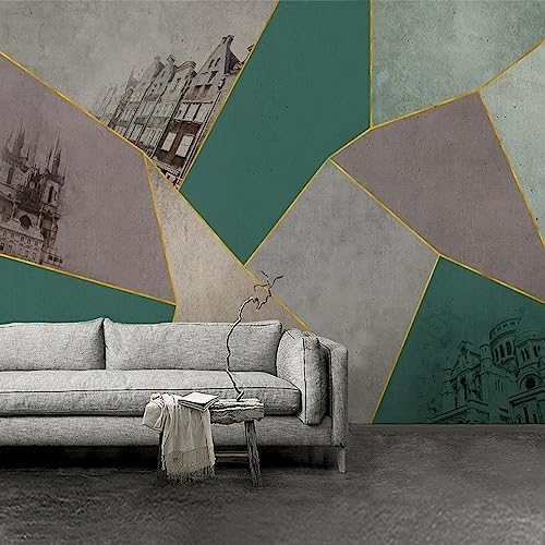 XLMING Vintage Geometrisch Gold 3D Tapete Home Dekoration Wohnzimmer Sofa Schlafzimmer Tv Hintergrund Wand-350cm×256cm