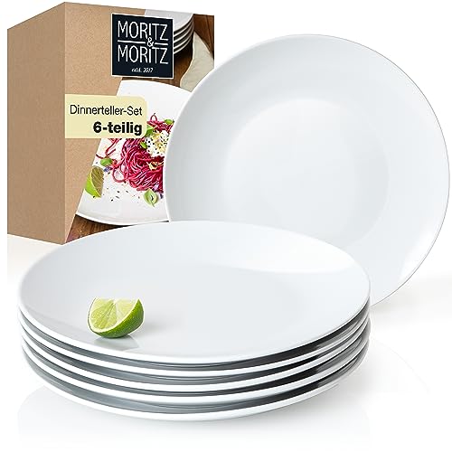 Moritz & Moritz BASIC Dinnerteller Set 6-teilig – Ø27cm aus hochwertigem Porzellan in klassischem Weiß – Perfekt als Essteller, Tafelgeschirr und Servierteller