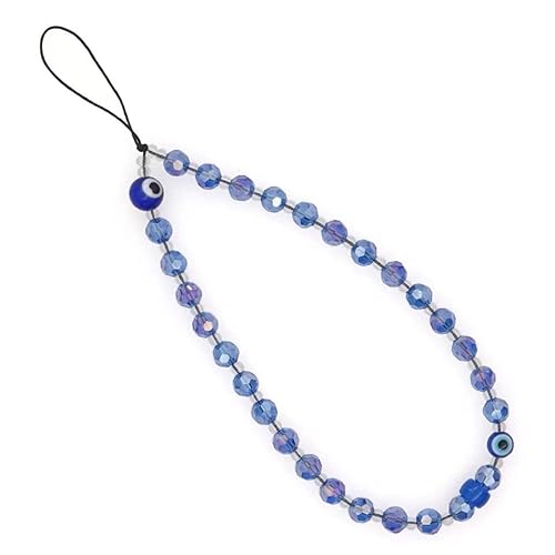 Handy-Lanyard-Gurt, Hand-Handgelenk-Lanyard, Handy-Lanyard-Perle, blaue Perlen, Telefon-Charms, einfache böse Augen, Telefonkette for Frauen, Mädchen, handgefertigter Modeschmuck (Color : Blue, Size :