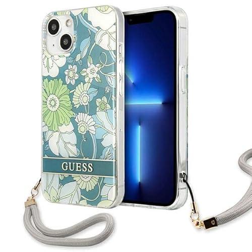 Guess GUHCP13SHFLSN Hülle für iPhone 13 Mini 5,4" grün/Green hardcase Flower Strap