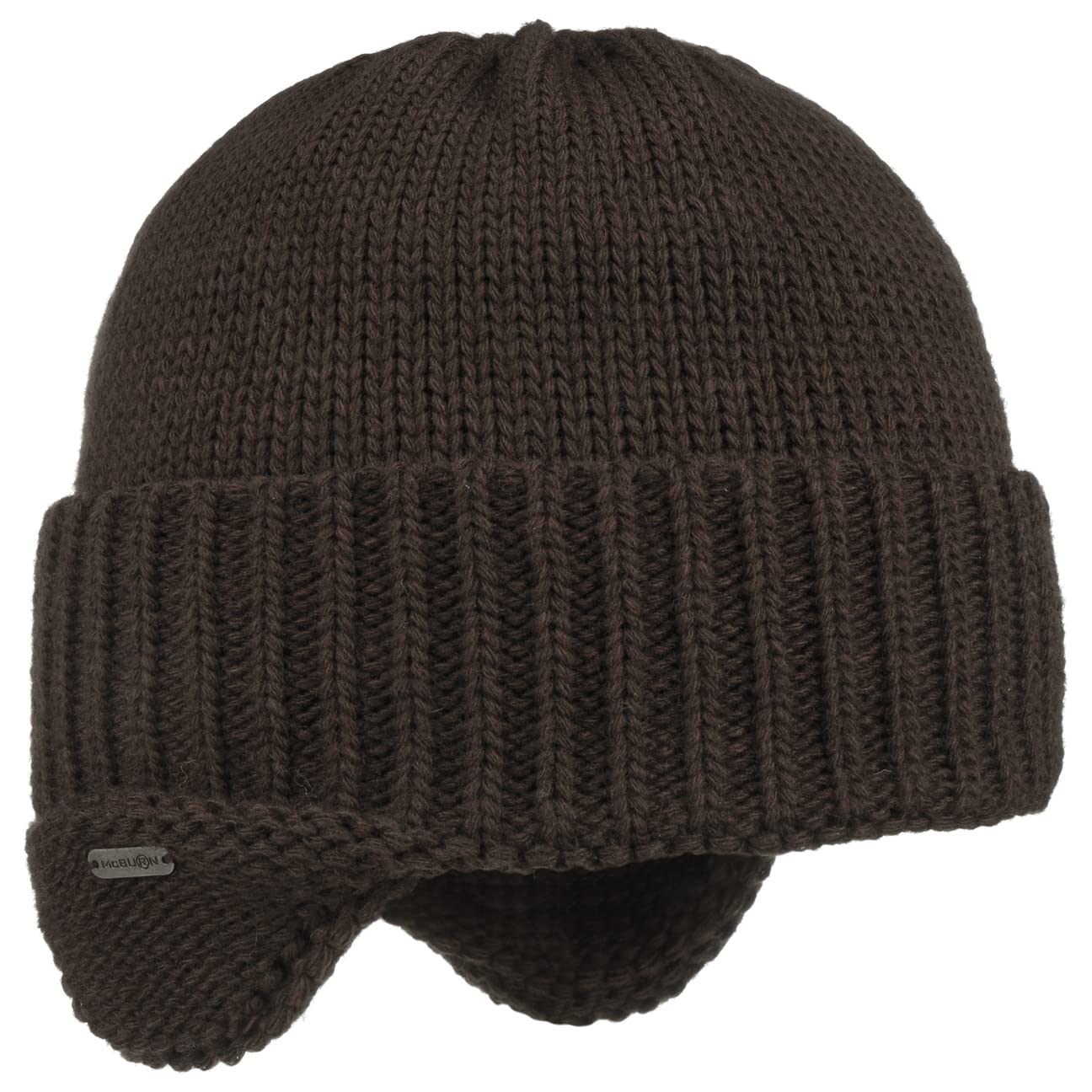 McBURN Anton Ohrenschutz Strickmütze Ohrenmütze Wintermütze Mütze Wollmütze Skimütze Herren - Made in Italy mit Futter, Futter Herbst-Winter - One Size braun