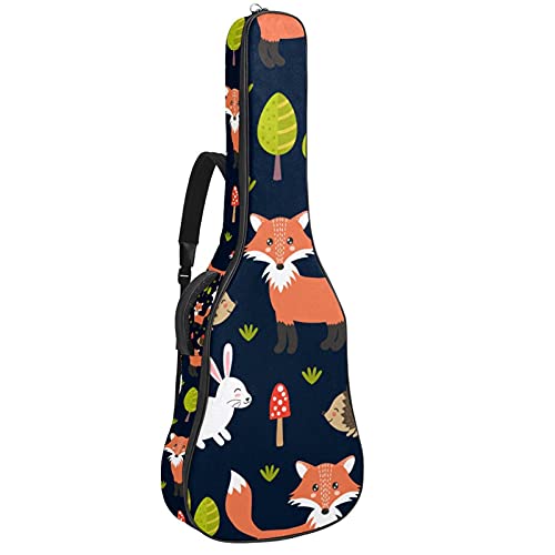 Gitarrentasche Schutz- und Transporttasche für akustische und klassische Gitarren wasserfest und gepolstert Wald Cartoon Igel Fuchs Kaninchen 108.9x42.9x11.9 cm