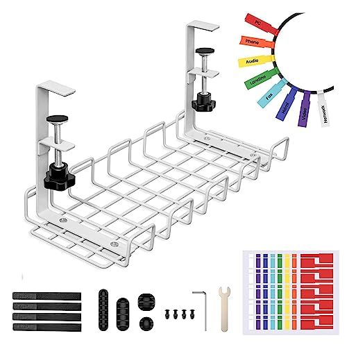 Kabelkanal Schreibtisch, 15.74 * 5.9 Zoll Kabelmanagement Schreibtisch Ohne Bohren, Kabelkorb Klemmbar, Schreibtisch Untertisch Kabelmanagement für Büro, Home (White)