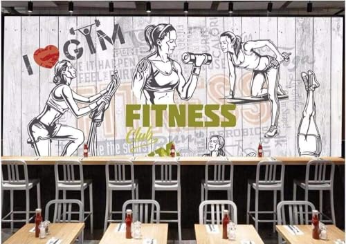 Retro-Fitness-Übung 3D Tapete Poster Restaurant Schlafzimmer Wohnzimmer Sofa TV Dekorative Wand-250cm×170cm