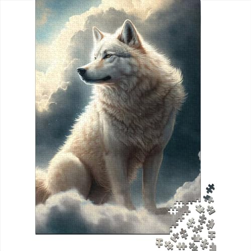 Puzzle mit 1000 extragroßen Teilen, „Weißer Wolf im Himmel“, Holzbrettpuzzle für Erwachsene und Jugendliche ab 14 Jahren (Größe 75 x 50 cm)