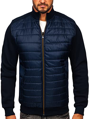 BOLF Herren Übergangsjacke Steppjacke Hybridjacke mit Stehkragen Daunenjacke Thermojacke Sportjacke Wärme Leichte Freizeit Sport Outdoor Casual Style 146307 Dunkelblau 3XL [4D4]