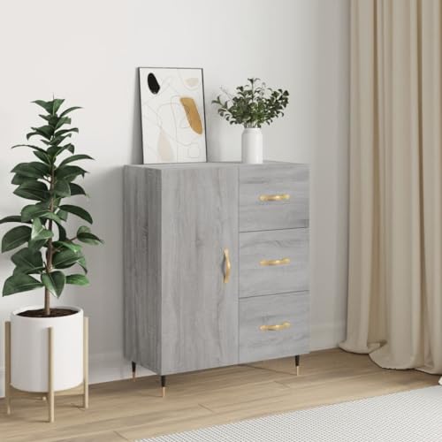 CCCINER Sideboard Grau Sonoma 69,5x34x90 cm Holzwerkstoff,Klassisches Graues Sideboard mit Stauraum und Metallfüßen für dein Wohnzimmer