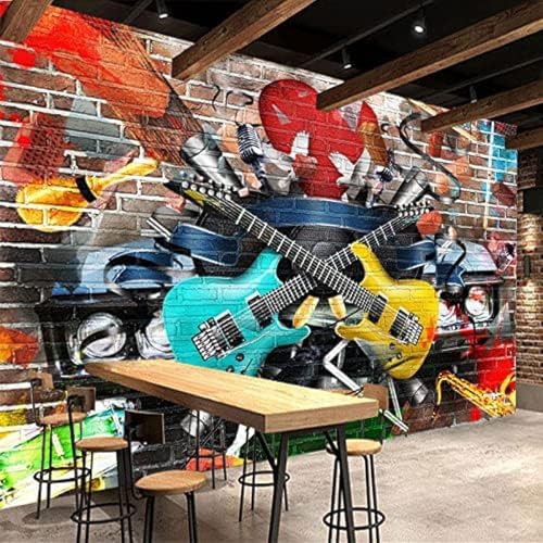 XLMING Ziegelwand Graffiti Gitarre Bar Ktv Cafe Restaurant 3D Tapete Home Dekoration Wohnzimmer Sofa Schlafzimmer Tv Hintergrund Wand-430cm×300cm