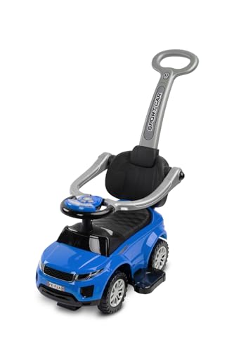 CARETERO - Rutschauto mit Schiebestange - Rutschfahrzeug Sport Car - Rutscherfahrzeug mit Sicherheitsbügel - Kinderfahrzeug mit Sound und Licht - Kinderspielzeug zur Motorikförderung - Blau