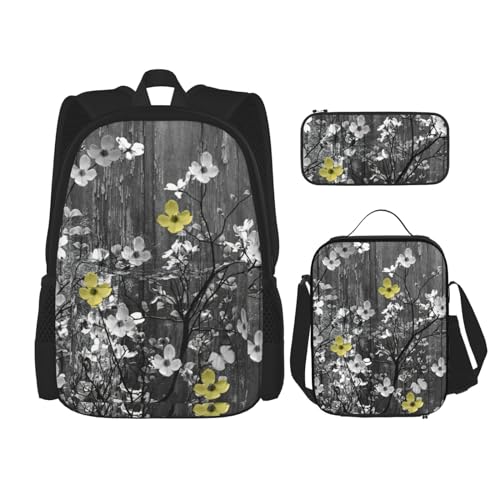 WURTON Rucksack mit Blumenmotiv und Wandkunstdruck, Schultasche mit Lunchtasche, Federmäppchen, Kombination, Schultaschen-Set