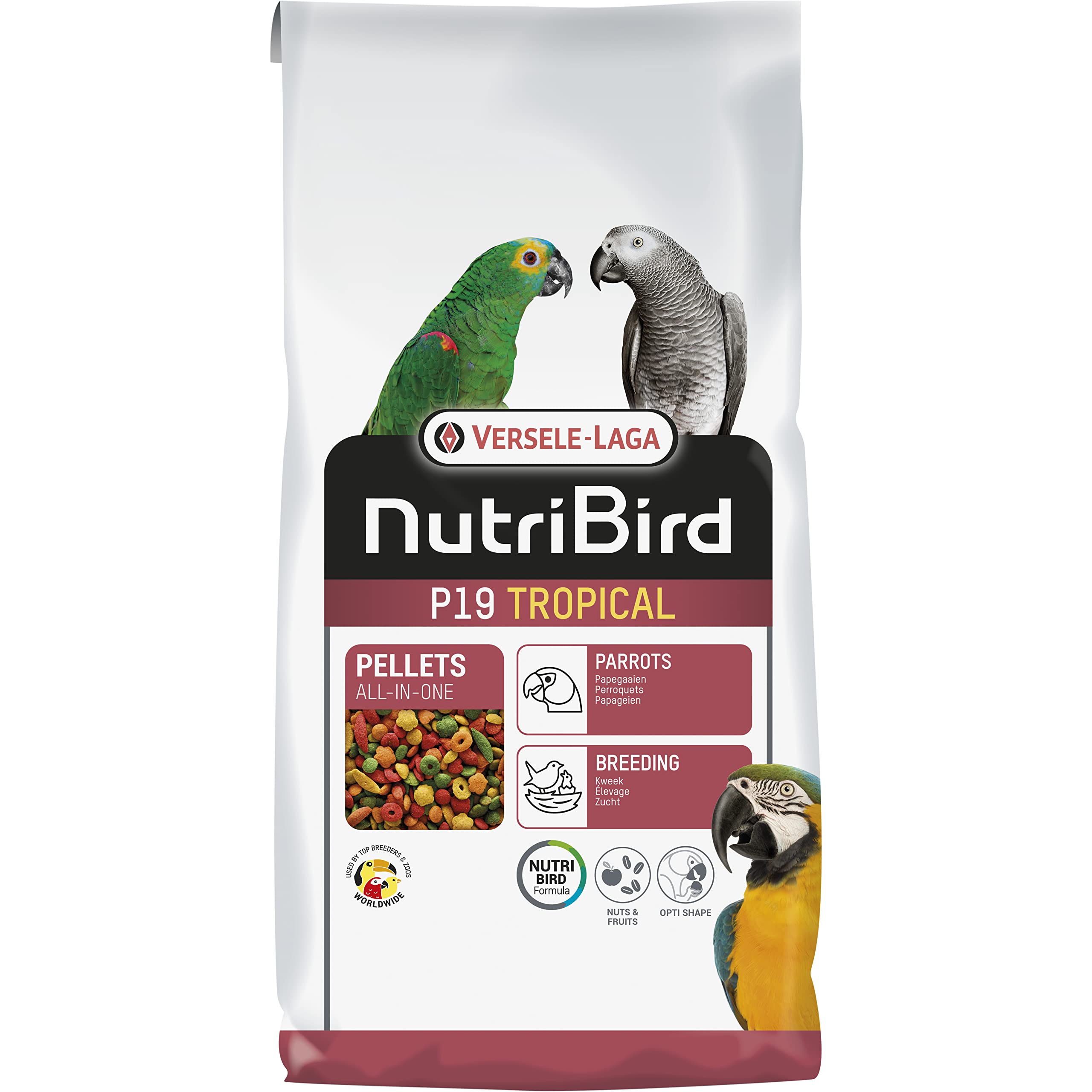 VERSELE-LAGA - NutriBird P19 Tropical - Extrudierte Pellets - Aufzuchtfutter für Papageien - Mehrfarbig - 10kg