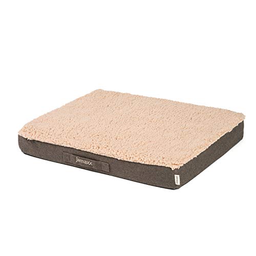 JAMAXX Orthopädische Hunde-Matratze Gelenkschonender Memory Visco Schaum Waschbar Abnehmbarer Bezug aus Lammfell und Oxford Gewebe Wasserabweisend Hundebett PDB1012 (S) 65x50 dunkel-beige