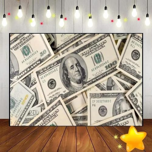 Geld Schwarz Gold Geburtstag Fotoautomat Hintergrund Dollar Scheine Diamant Hintergrund Baby Party Fotografie Kulissen Dekoration 210X150cm