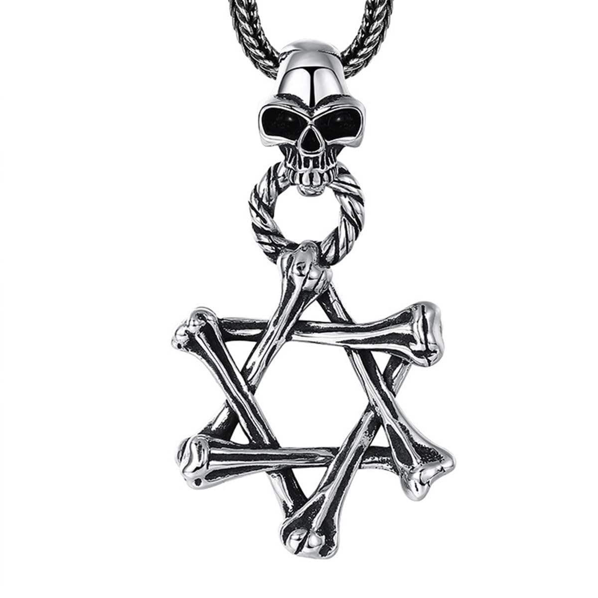 VOYADE S925 Sterling Silber Schädel Hexagramm Anhänger, Männer Und Frauen Mode Hexagramm Anhänger Halskette,Silber,Single Pendant