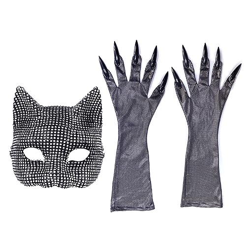 LYBZLJ Katzenmaske Handschuhe Kostüm Catwomen Cosplay Party Kostüm Gesichtsmaske Bühnenauftritte Requisiten Rollenspiel Zubehör Cosplay Kostüm Catwomen Cosplay Set