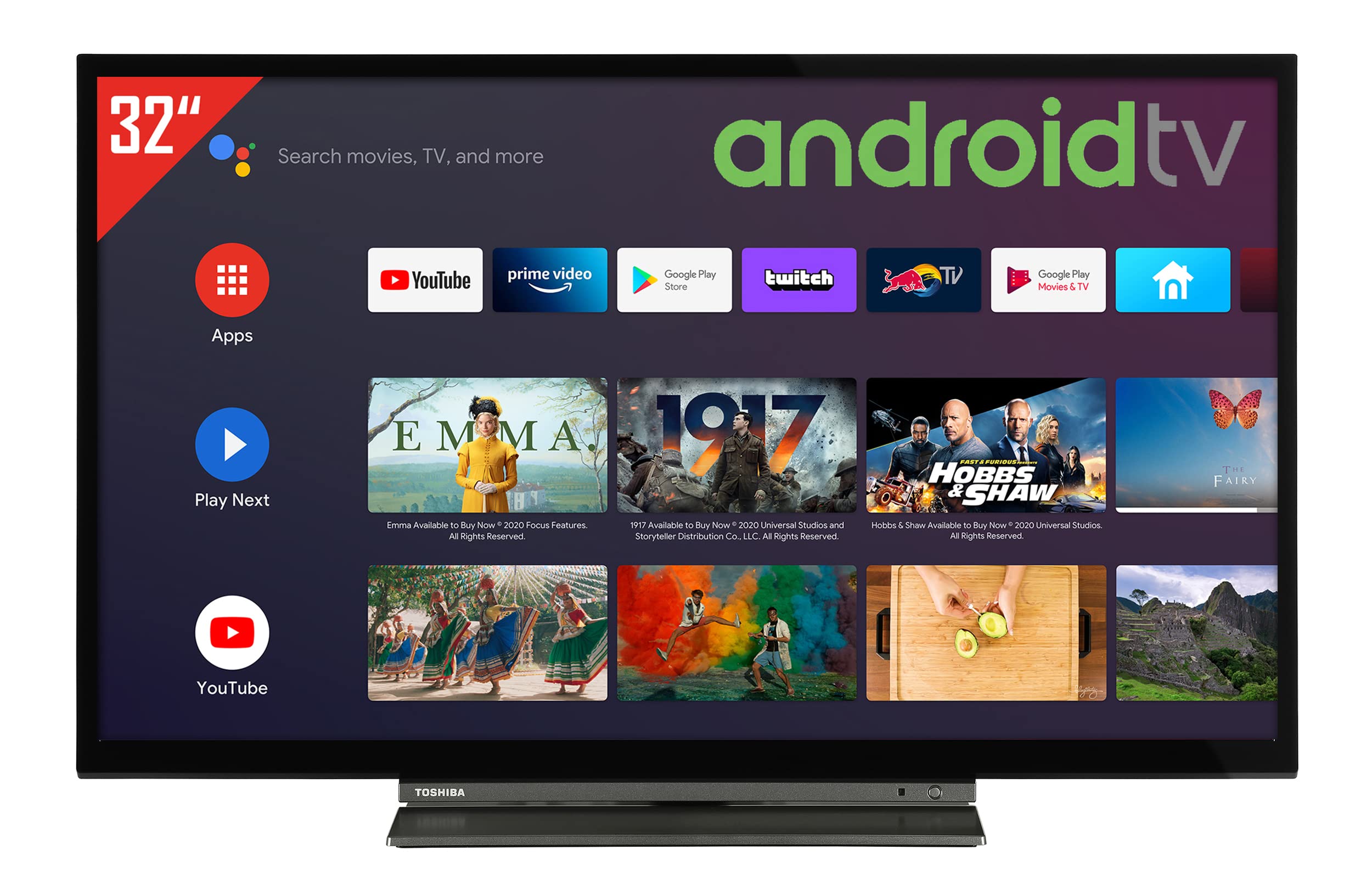 Toshiba 32WA3B63DA 32 Zoll Fernseher / Android TV (HD-Ready, HDR, Smart TV, Play Store & Google Assistant, Triple-Tuner, Bluetooth)