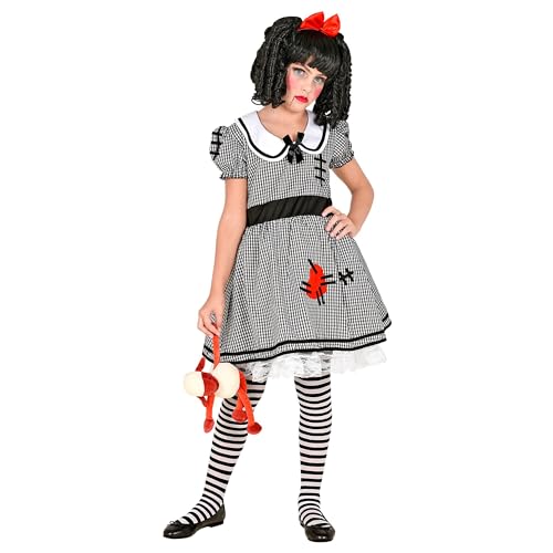 Widmann - Kinderkostüm Horror-Puppe, 2-teilig, Kleid mit Reifunterrock und Haarschleife, für Mädchen, Gothic, Dark Girl, Psycho, Grusel, Kostüm, Verkleidung, Mottoparty, Karneval, Halloween