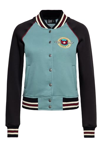 Queen Kerosin Damen College Jacke | Sweatjacke | Baseball Jacke | Regular Fit | Rockabella | 50S | Rockabilly | Vintage Wonder Cat