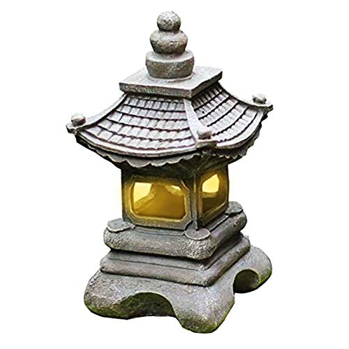 Uziqueif Outdoor Japanische Tachi-Gata-Stil Solar Zen Garten Lichter Laterne Pagode Licht Solar Boden Garten wasserdichte Harz Lampe Statue Bauernhaus Balkon Kreative Dekoration Lampe, 17 * 34cm