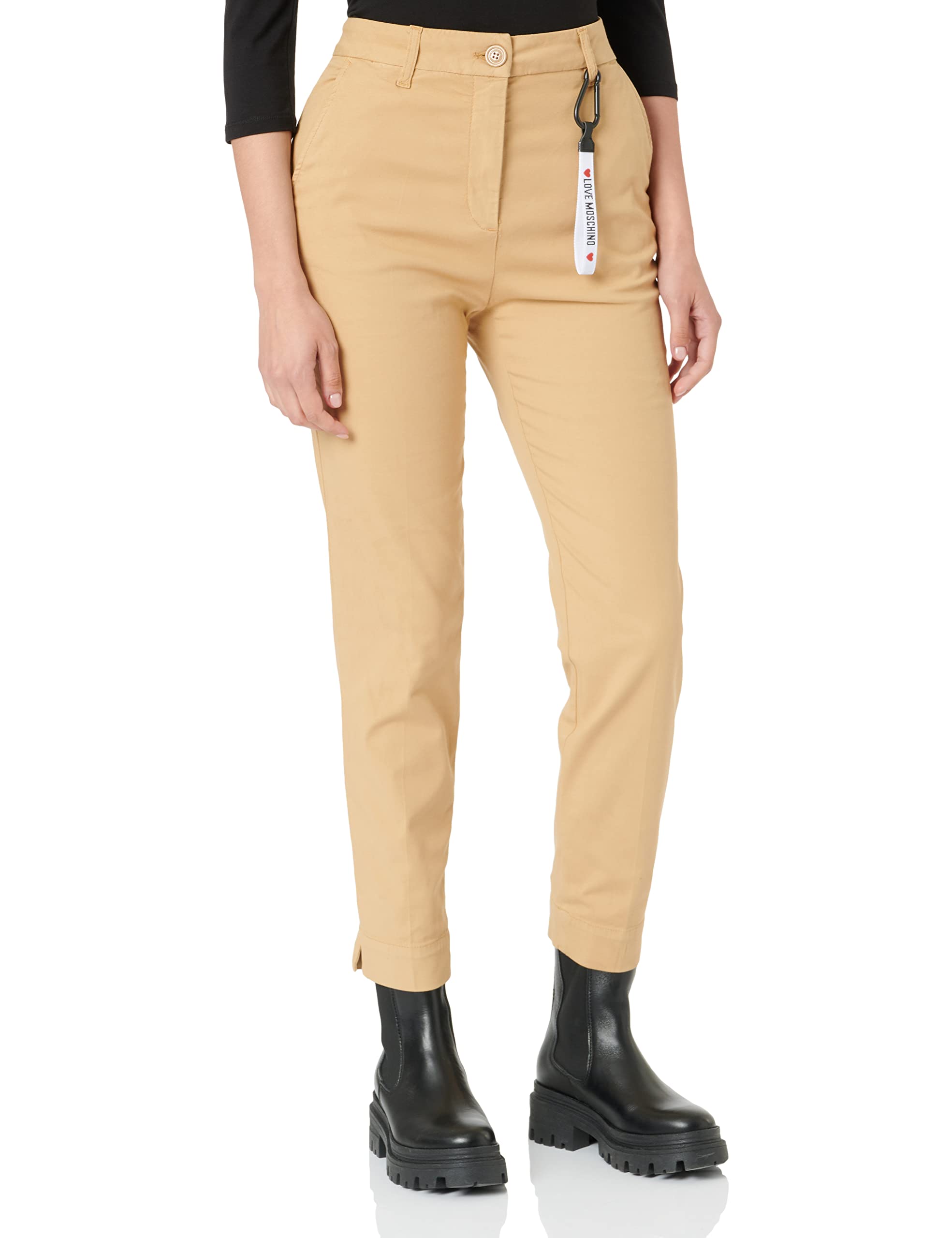 Moschino Damen Stretch Canvas With Brand Gadget Casual Pants, Rust Light Brown, 46 EU