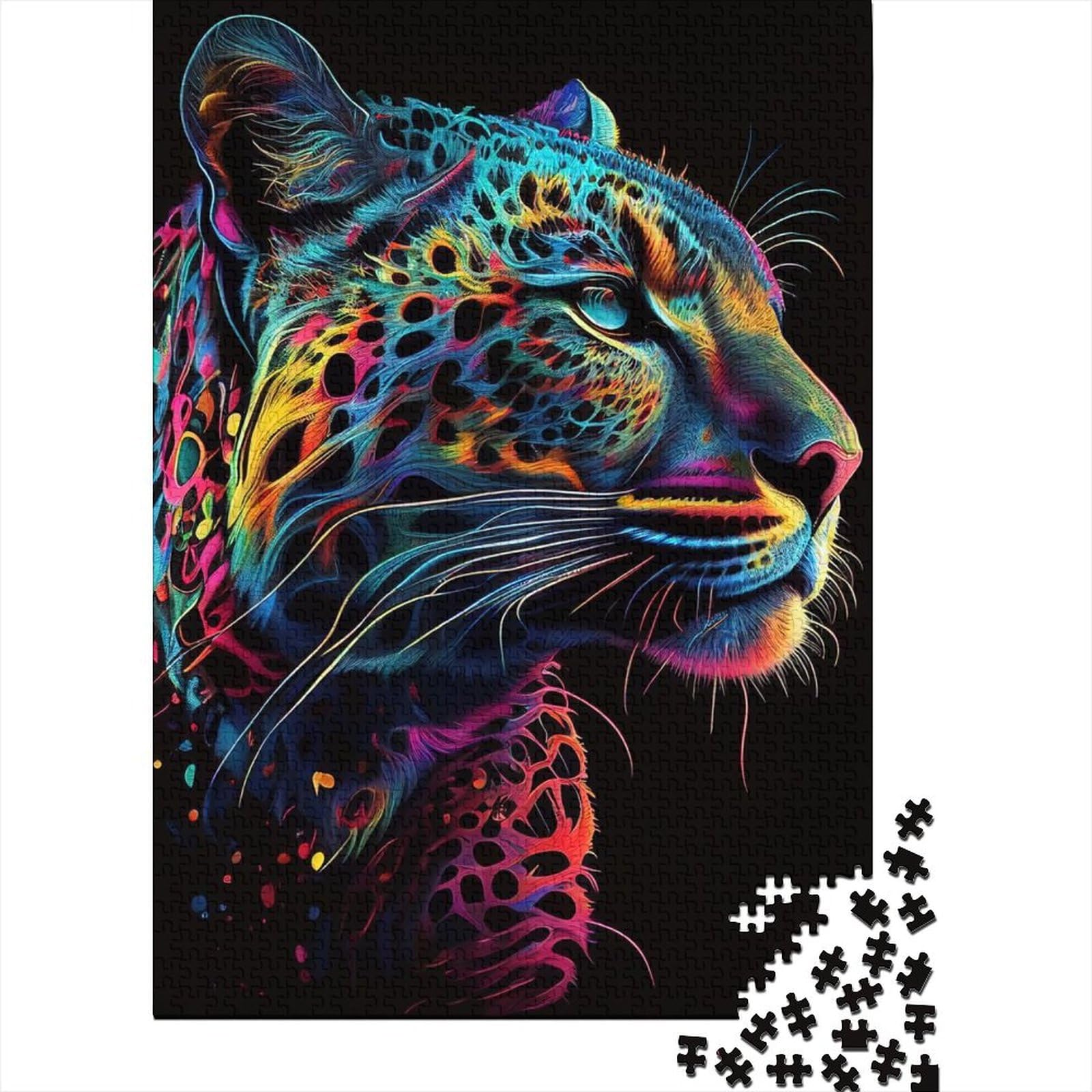 Jaguar Tier-Pop-Art-Puzzles, Puzzles für Erwachsene und Teenager, 1000 Teile, Puzzles für Erwachsene und Teenager, Holzpuzzles für Erwachsene und Teenager, 75 x 50 cm