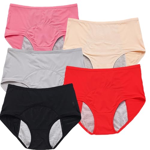 Inkontinenz Unterwäsche Damen Atmungsaktive Auslaufsichere Hohe Taille Schutzhöschen Auslaufsichere Unterwäsche Damen Period Panties 5pcs (B 3XL)