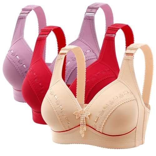 CSHE 3er Pack BH Damen ohne Buegel Push Up Bra Große Brüste Starker Halt Sport BH Bequemer Atmungsaktiv Bralette Klassische BHS Set Fitness Dessous für Alltag