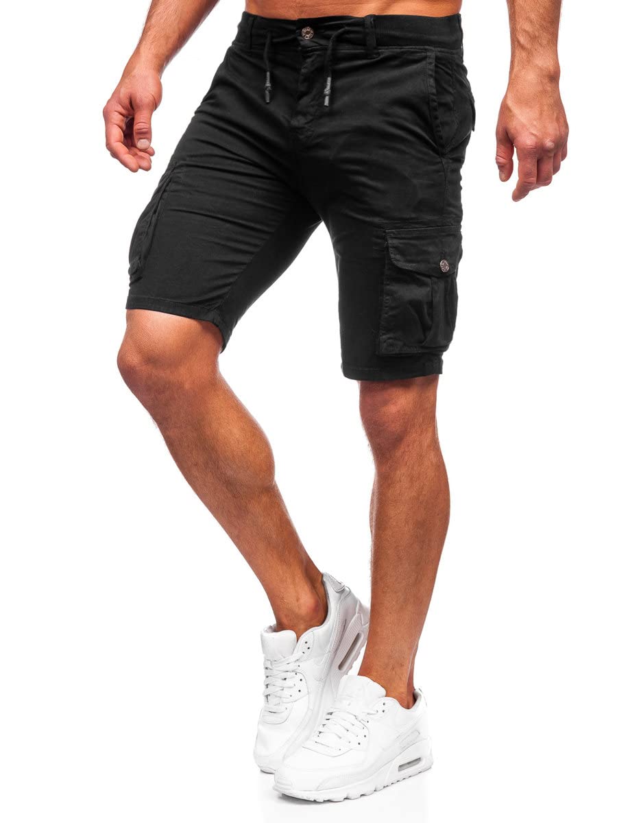 BOLF Herren Kurze Sporthose Shorts Bermudas Kurze Hose Cargo Cargohose Kurzschlauch Sweathose Stretch Freizeithose Street Style BB70010 Schwarz XXL [7G7]