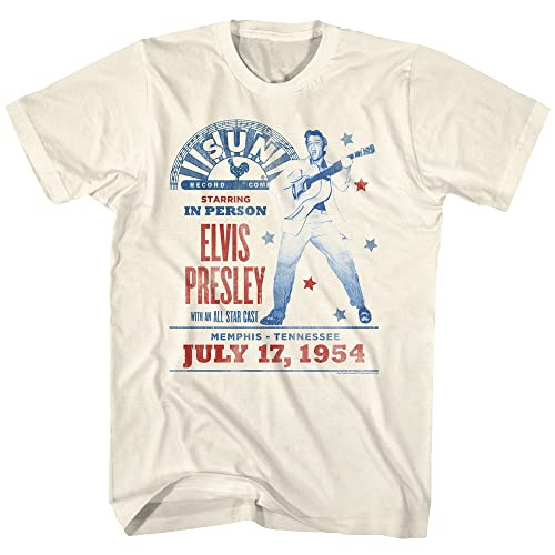 Elvis Presley King of Rock n Roll Sun Records Presents 1954 Adult Kurzarm T-Shirts Konzert T-Shirts Grafik Tees, Beige, XL