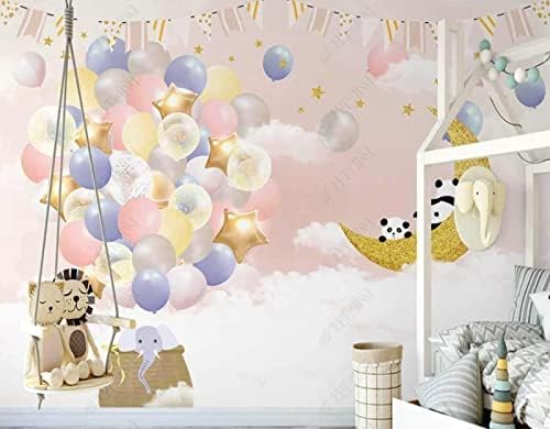 XLMING Handgemalte Sternennacht Heißluftballon Mond Boot Wand Kinderzimmer Küche Esszimmer Arbeitszimmer Wohnzimmer TV Hintergrund Wand 3D Tapete-400cm×280cm