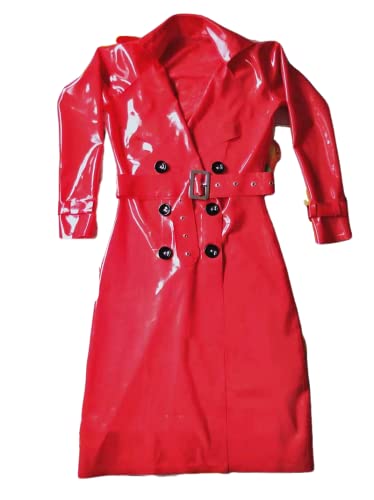 Sexy handgemachter roter Damen-Latex-Windschutz-Gummimantel mit Gürtel Custom Tailor