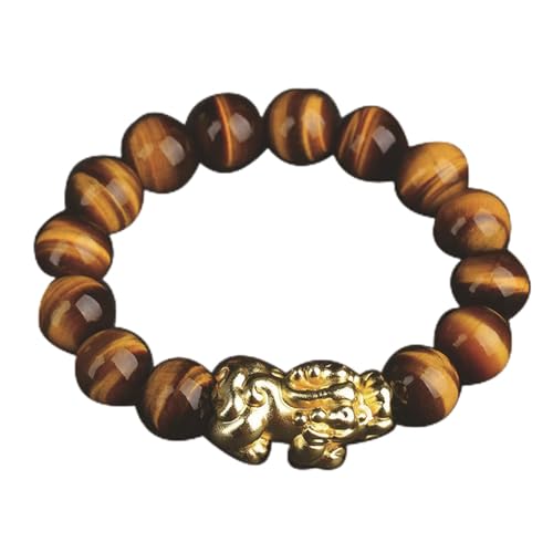 Armband aus natürlichem gelbem Tigerauge-Stein, runde Perlen, Kristall-Armreif, Feng-Shui-Armband für Mann/Frau, Talisman schützt Glück, Liebe, Geld, Reichtum, glücklicher Damenschmuck (Größe: 16 mm)