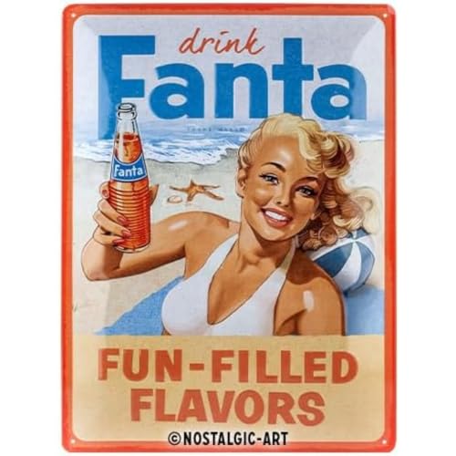 Nostalgic-Art Retro Blechschild, 30 x 40 cm, Fanta – Beach Girl – Geschenk-Idee als Bar-Zubehör, aus Metall, Vintage Design