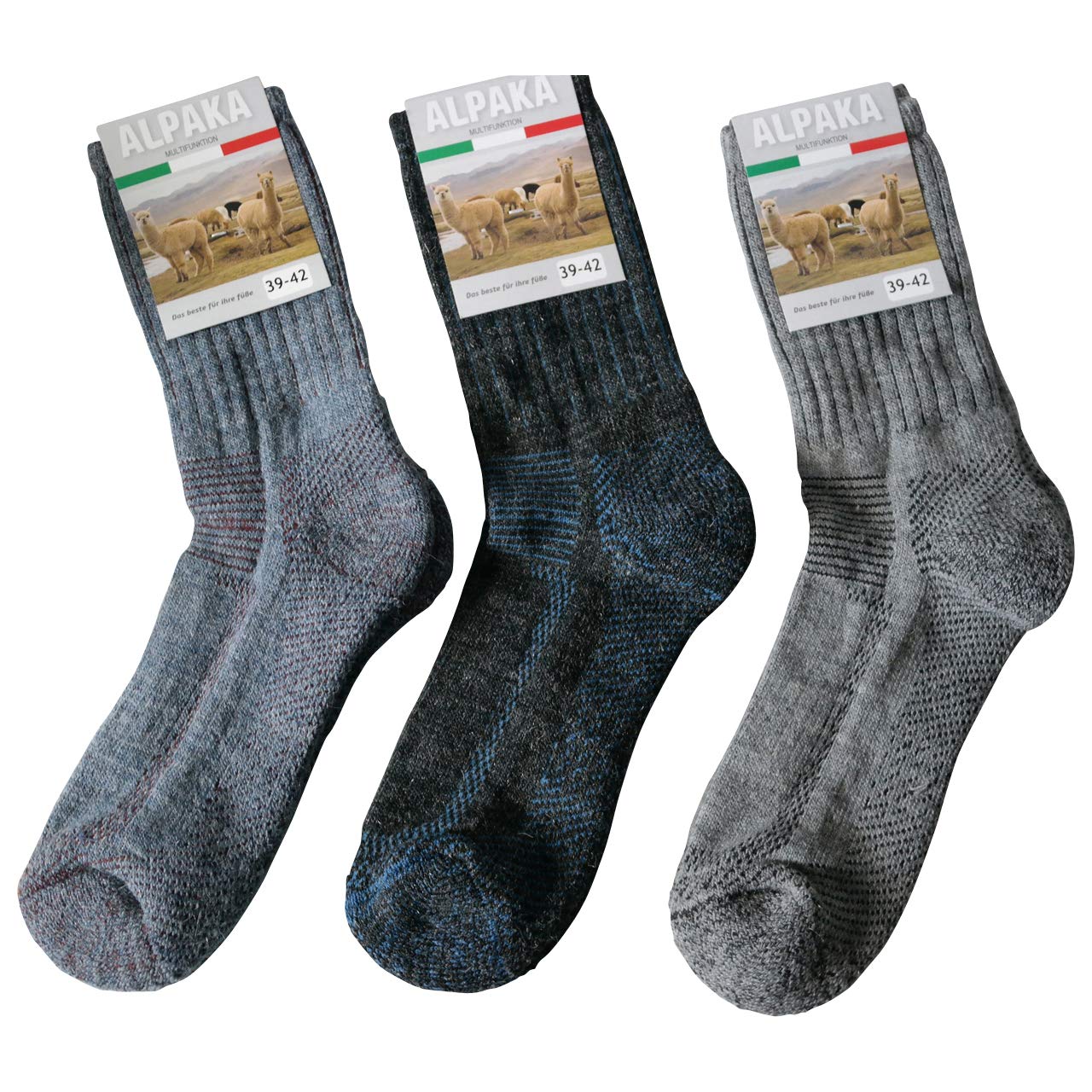 Gesundheitsstrumpf 3 Paar Alpaka Wolle & Wolle Funktionssocken Wandersocken Outdoor Trekkingsocken Socken Frotteesohle (47-50)