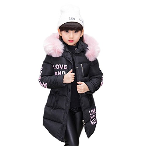 AKAUFENG Mantel Mädchen mit Fellkapuze Lang, Winterjacke Girl mit Pelzmütze Oberbekleidung Kinderjacke