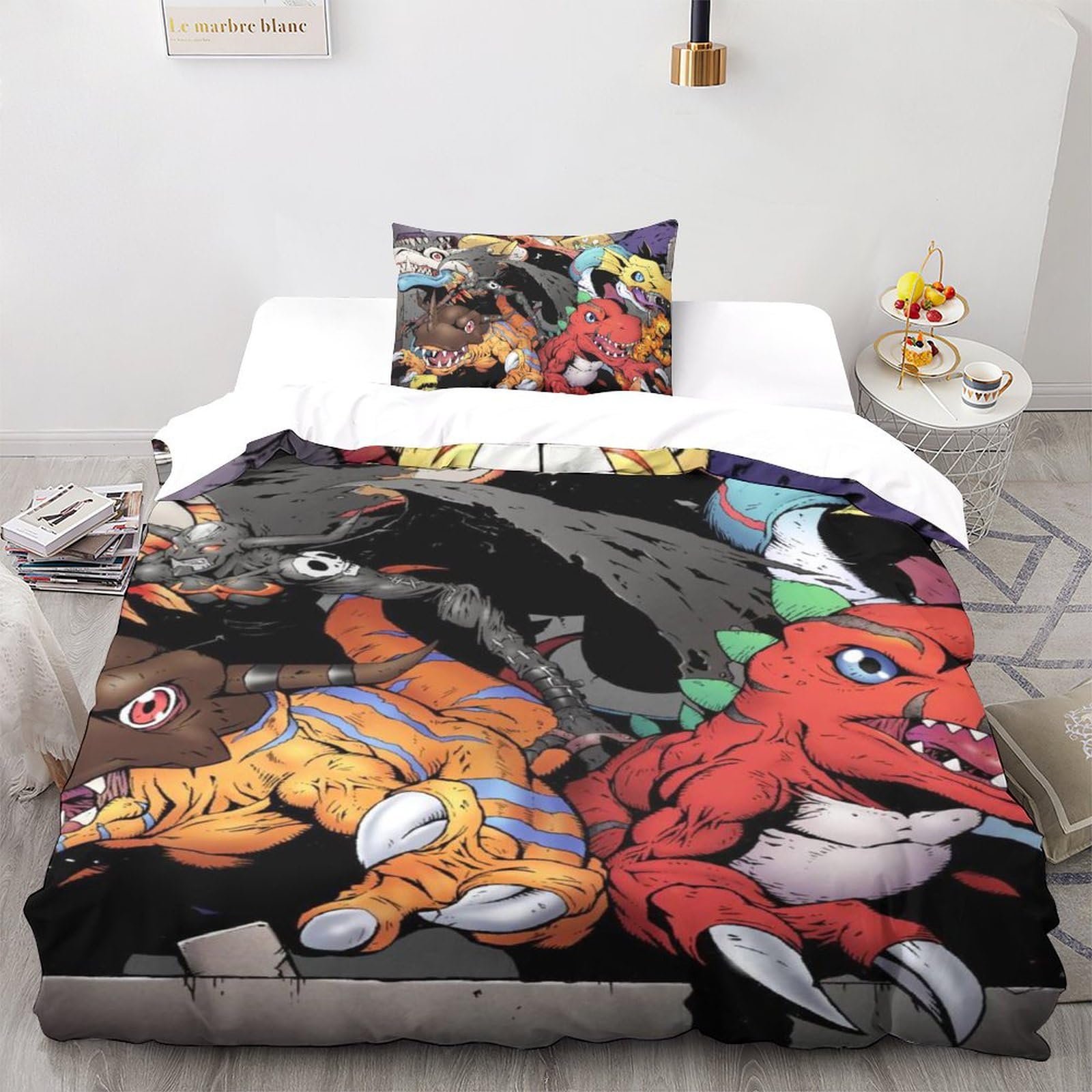 UKALOU Digimon Adventure Anime Bettwäsche Set Bettbezug Set Für Kinder Jungen Mädchen Weich Atmungsaktiv Microfaser Betten Set Mit Reißverschluss Und Kissenbezug 3 Teilig Sets Single（135x200cm）