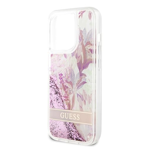 CG MOBILE Handyhülle für iPhone 15 Pro Max - PC/TPU Rosa Hardcase Flüssig Glitzer Blume - Guess